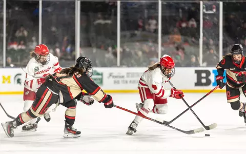 Marianne Picard stick handles against OSU at the Frozen Confines