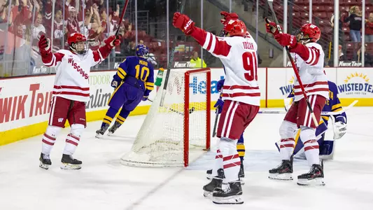 Oliver Tulk celebrates his first NCAA goal