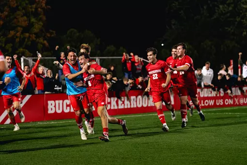 Zachemski celebrates a goal with his teammates