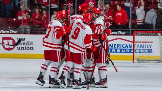 Badgers celebrate after goal in game two against Minnesota State