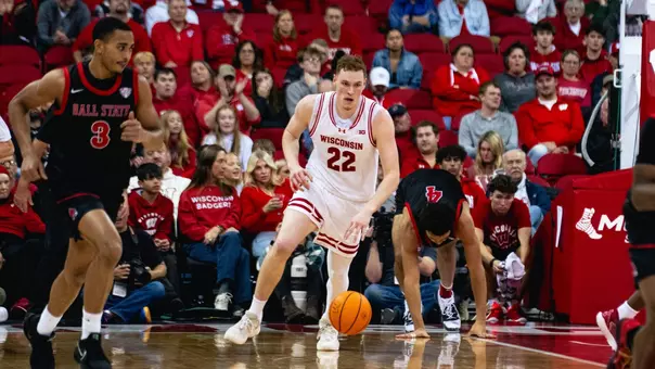 Austin Rapp handles ball up court against Ball State