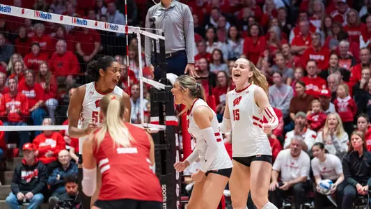 UW celebrates after a point against Indiana.