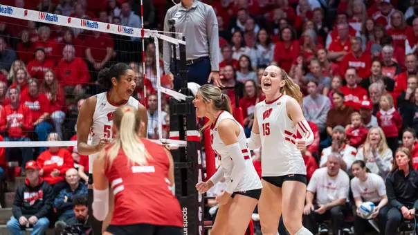 UW celebrates after a point against Indiana.