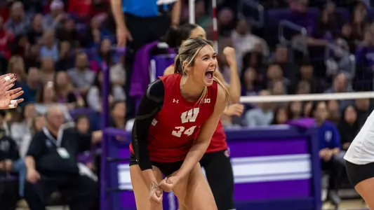 Charlie Fuerbringer celebrates after a point against Northwestern.