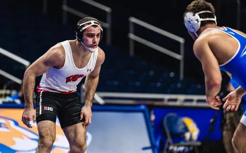 Luke Mechler wrestles against Hofstra