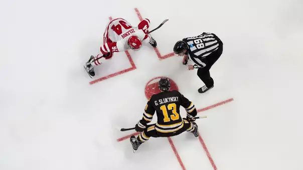 Vasily Zelenov takes a face off at the Kwik Trip Holiday Face-Off