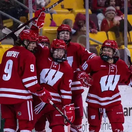 Wozniewicz celebrates the game-winning goal against Minnesota Duluth on 2.1.25 in Duluth