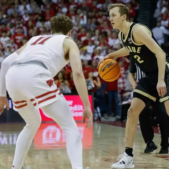 February 4, 2024: Purdue Boilermakers guard Fletcher Loyer (2) during the NCAA basketball game between the Purdue Boilermakers and the Wisconsin Badgers at the Kohl Center in Madison, WI. Darren Lee/CSM
