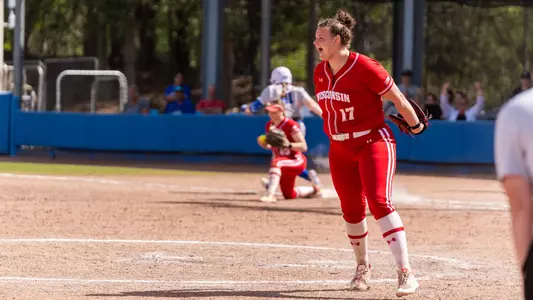Molly Jacobson celebrates an out against Seton Hall