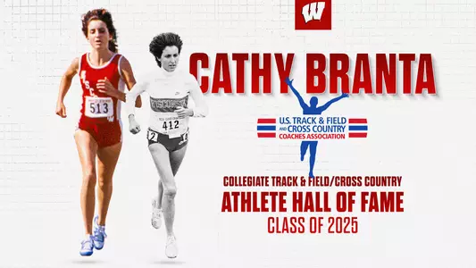 Cathy Branta gets inducted into the USTFCCCA Hall of Fame in 2025.