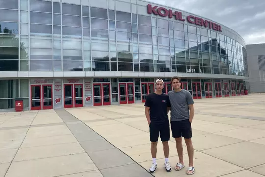 Gavin and Shane Morrissey in front of the Kohl Center