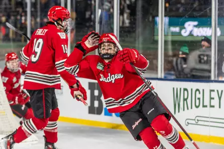 Wisconsin men’s hockey vs. MSU at the Frozen Confines Big Ten ice hockey series at Wrigley Field on January 4, 2024. (Photo by Taylor Wolfram / UW-Athletics)