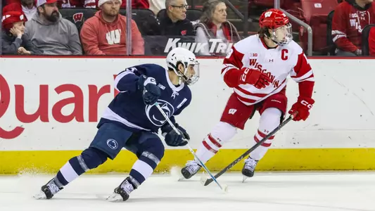 Owen Lindmark skates against Penn State