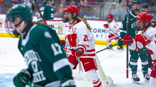 Casey O'Brien celebrates breaking the school career point record on 3.1.25 against Bemidji State