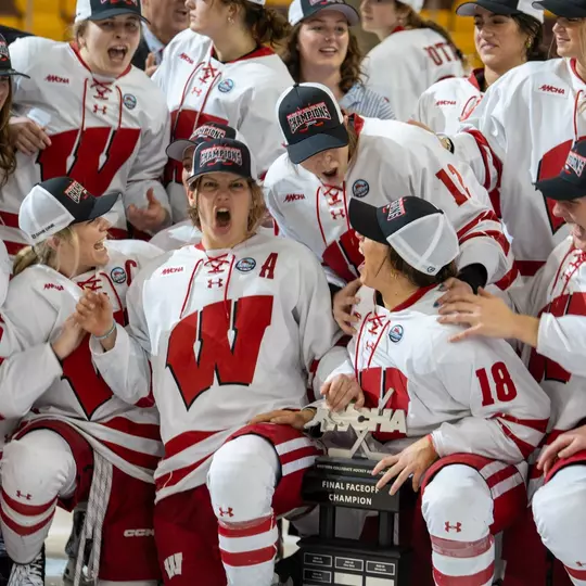 Badger celebrate WCHA Final Faceoff Championship