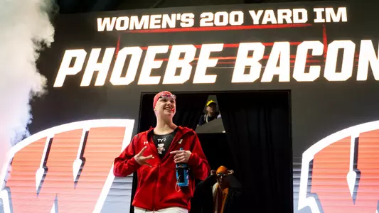 Phoebe Bacon enters the pool at NCAAs