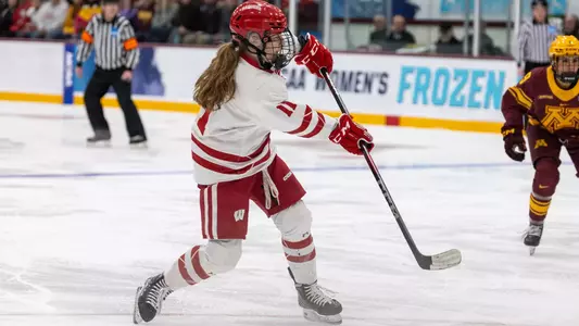 Cassie Hall competes during Friday's 6-2 win over Minnesota in the Frozen Four.