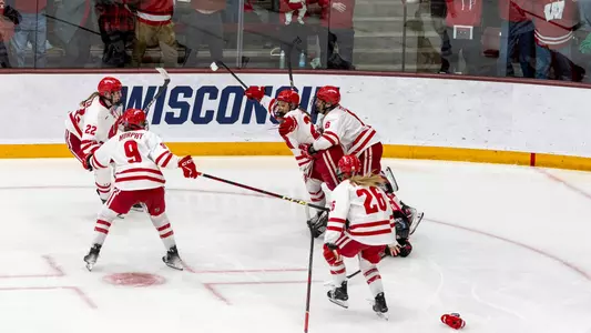 Wisconsin celebrates during Sunday's National Championship game against Ohio State in the Frozen Four