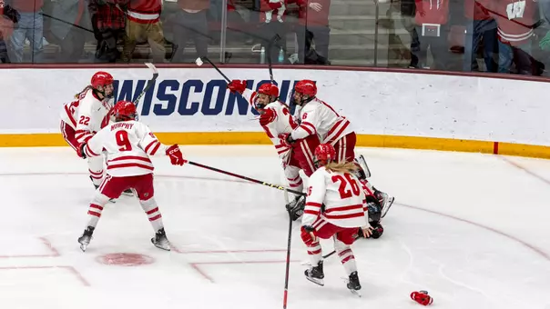 Wisconsin celebrates during Sunday's National Championship game against Ohio State in the Frozen Four