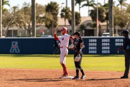 Emmy Wells celebrates a double against Georiga State