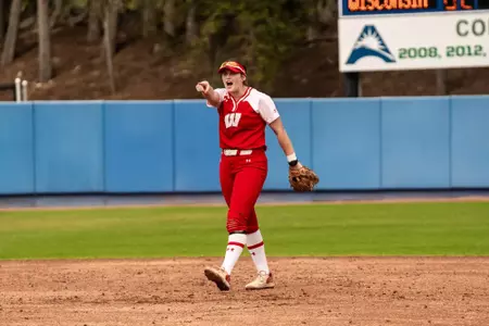 Ellie Hubbard points to her teammates in a game against Omaha