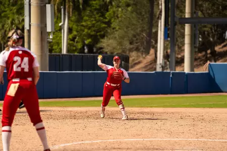 Hilary Blomberg throws out a runner against Omaha