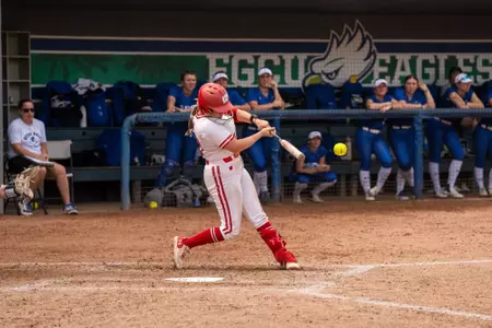 Hilary Blomberg hits the ball at FGCU