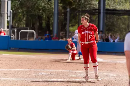Molly Jacobson celebrates a huge out against Seton Hall