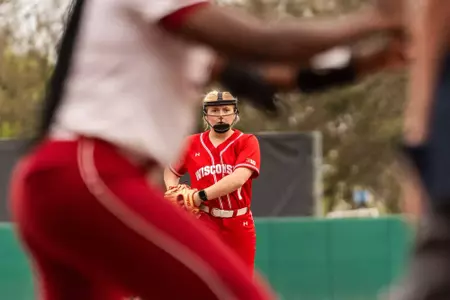 Kendra Lewis faces a batter in a game against Troy