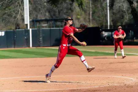 Shelby Jacobson tosses a pitch against Bowling Green