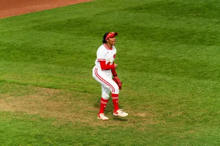 Emma King celebrates an out against Bowling Green