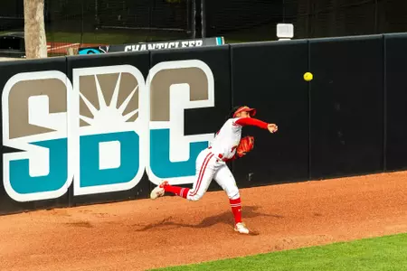 Emma King begins the outfield relay against Bowling Green