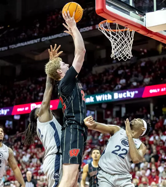 Wisconsin basketball defeats Penn State 63-60 on January 17, 2022 at the Kohl Center at the University of Wisconsin- Madison. (Photo by Taylor Wolfram)