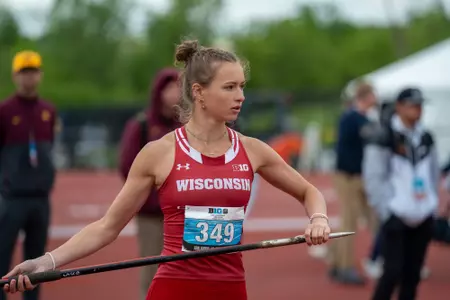Shaina Zinter prepares for the javelin throw.