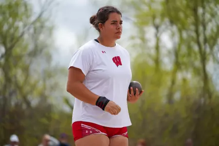 Zonica Lindeque prepares to compete in the shot put at the Badger Challenge