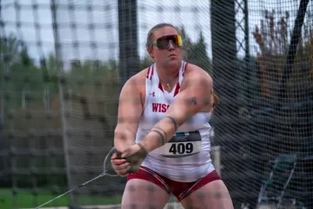 Chloe Lindeman throws at the Big Ten Outdoor Championships.