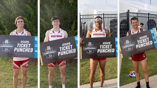 Four Badgers pose for a photo after qualifying for the NCAA Championships.