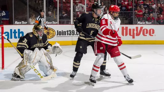 Simon Tassy in front of the Lindenwood net
