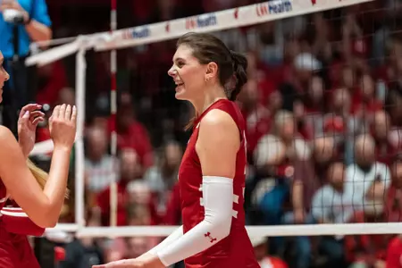 Alicia Andrew celebrates after a rally against Chicago State.