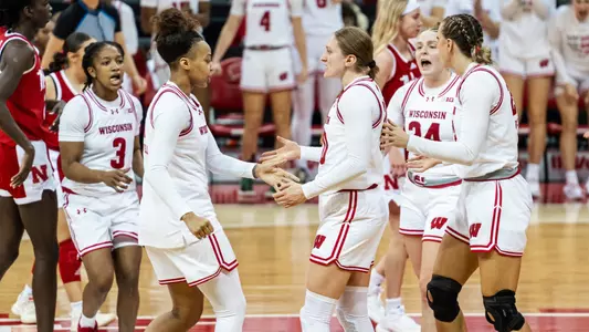 Badgers celebrate after a win against Nebraska.