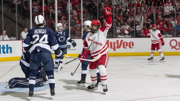 Simon Tassy celebrates a goal vs. Penn State