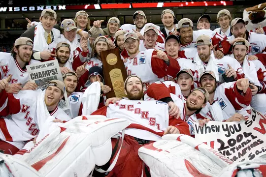 MILWAUKEE, WI - APRIL 8: The Wisconsin Badgers pose for their team photo after beating the Boston College Eagles during the NCAA Frozen Four Finals on April 8, 2006 at the Bradley Center in Milwaukee, Wisconsin. Wisconsin beat Boston College 2-1. (Photo by David Stluka)