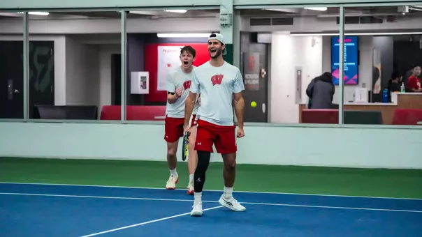 Minasyan and Kloesters celebrate a doubles point