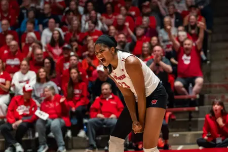 Grace Lopez celebrates after a point against No. 15 Indiana at the Field House