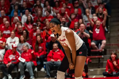 Grace Lopez celebrates after a point against No. 15 Indiana at the Field House