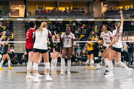 Badgers celebrate point against Iowa