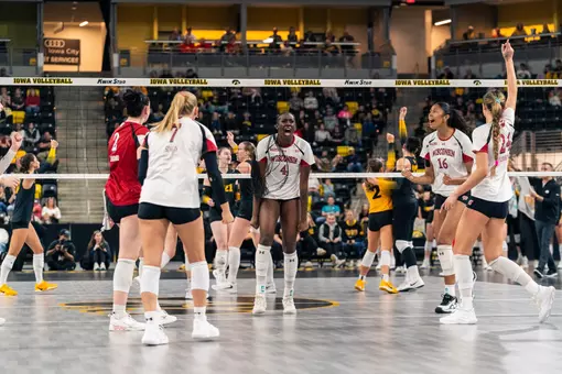 Badgers celebrate point against Iowa