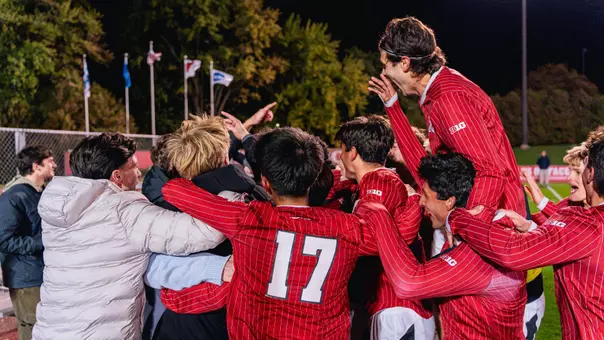 Men's soccer celebrates an upset victory over UCLA