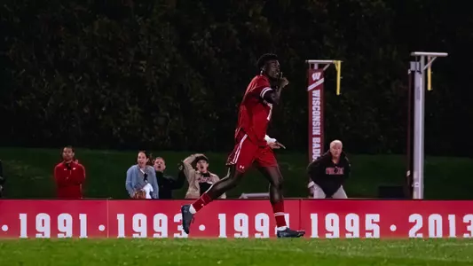 Emile Kisse celebrates a goal against Evansville