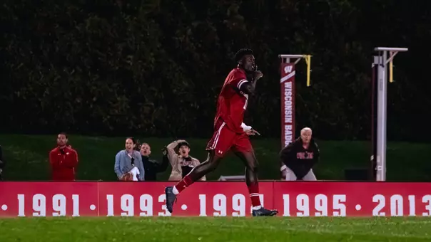 Emile Kisse celebrates a goal against Evansville